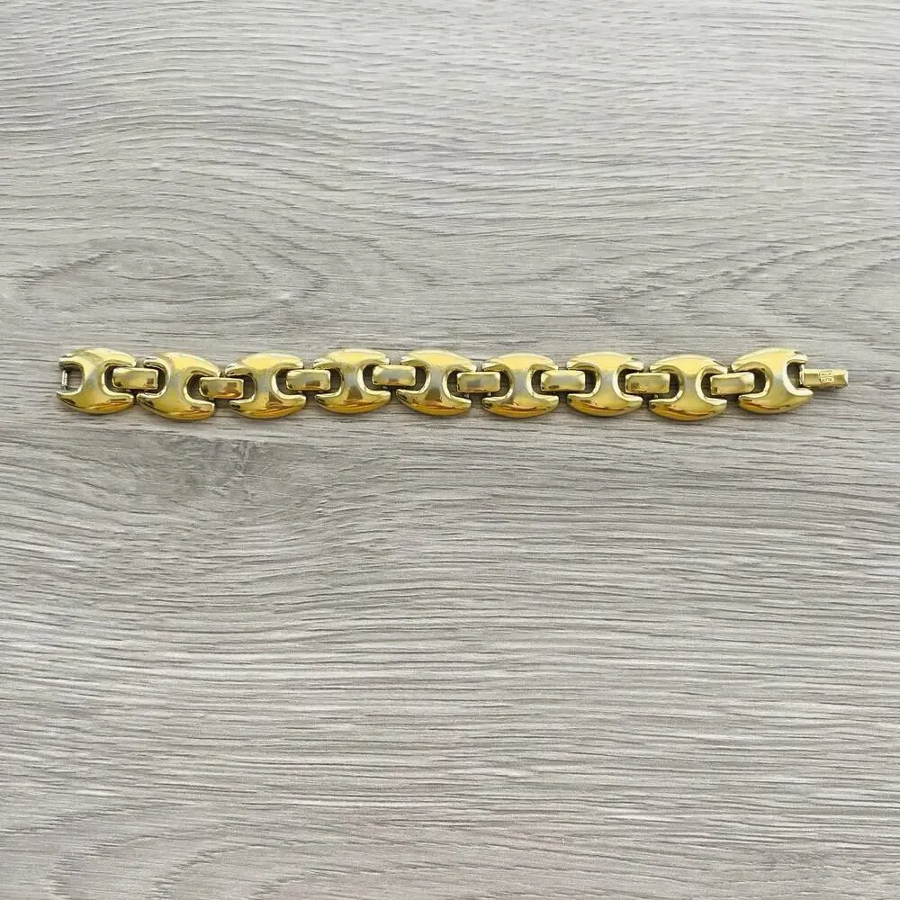 GIVENCHY Vintage Puffed Anchor Mariner Chain Link Gold Plated Bracelet 7” Luxe - Picture 4 of 7
